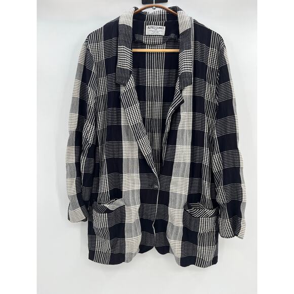 SALE Vintage Alfred Dunner Unlined Blazer Jacket Sz 14 Black White Plaid - Picture 1 of 3